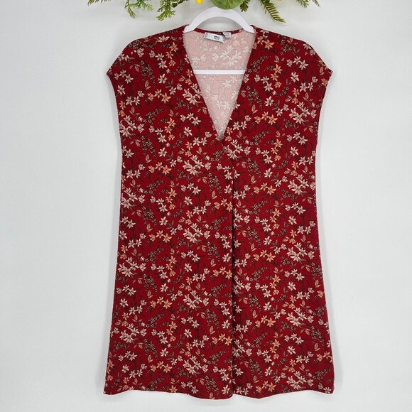 MNG Mango Red Floral V-Neck Mini Dress XS Boho Cottagecore Fall Chic Feminine - Picture 4 of 10